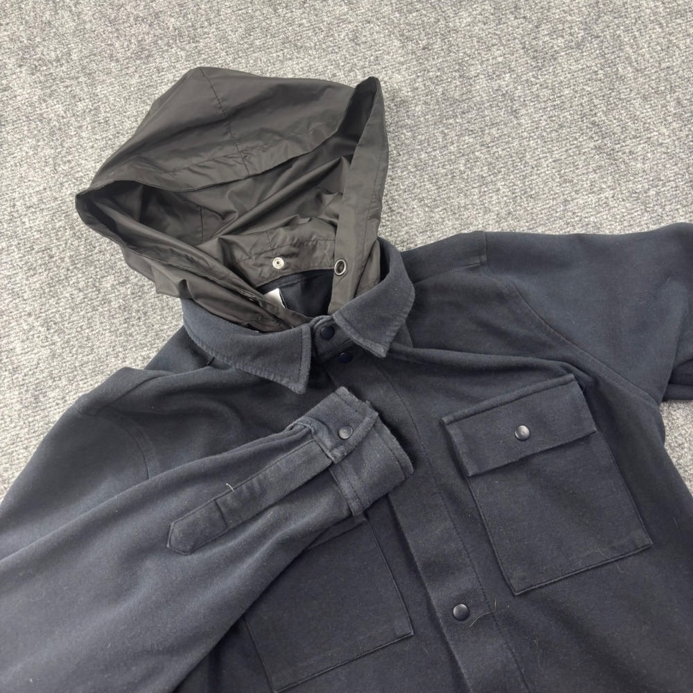 Zara‎ Shirt Jacket Medium Black Hooded Snap Front Utility Mens